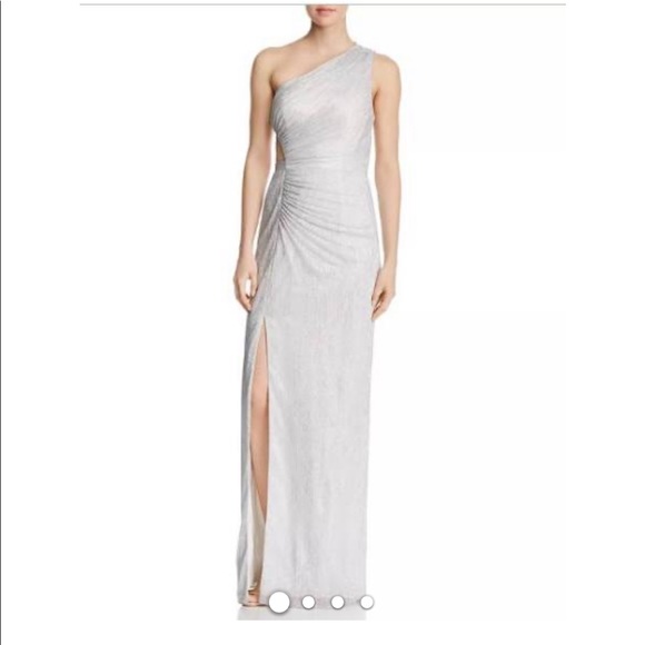 metallic knit dress one shoulder